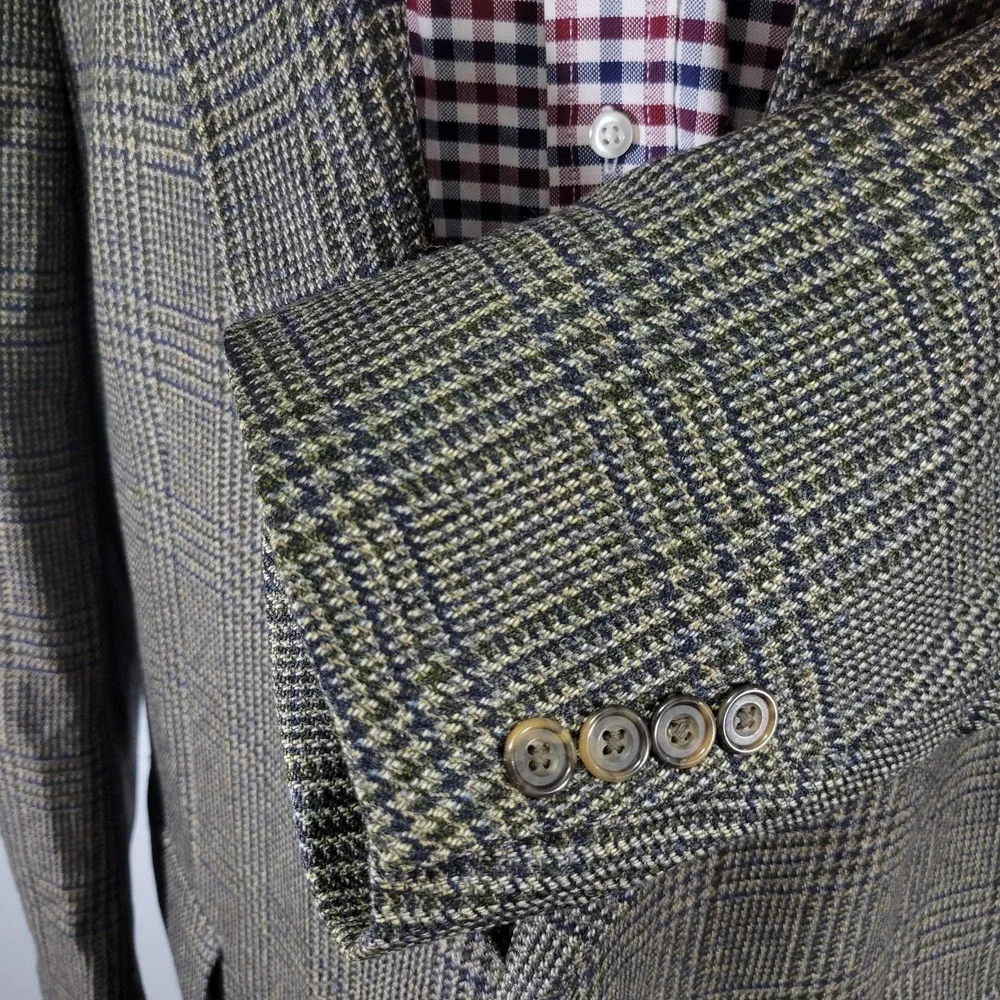Oscar De La Renta Men's Sport Coat Blazer Two‎ Button Brown Plaid Wool Sz 48L